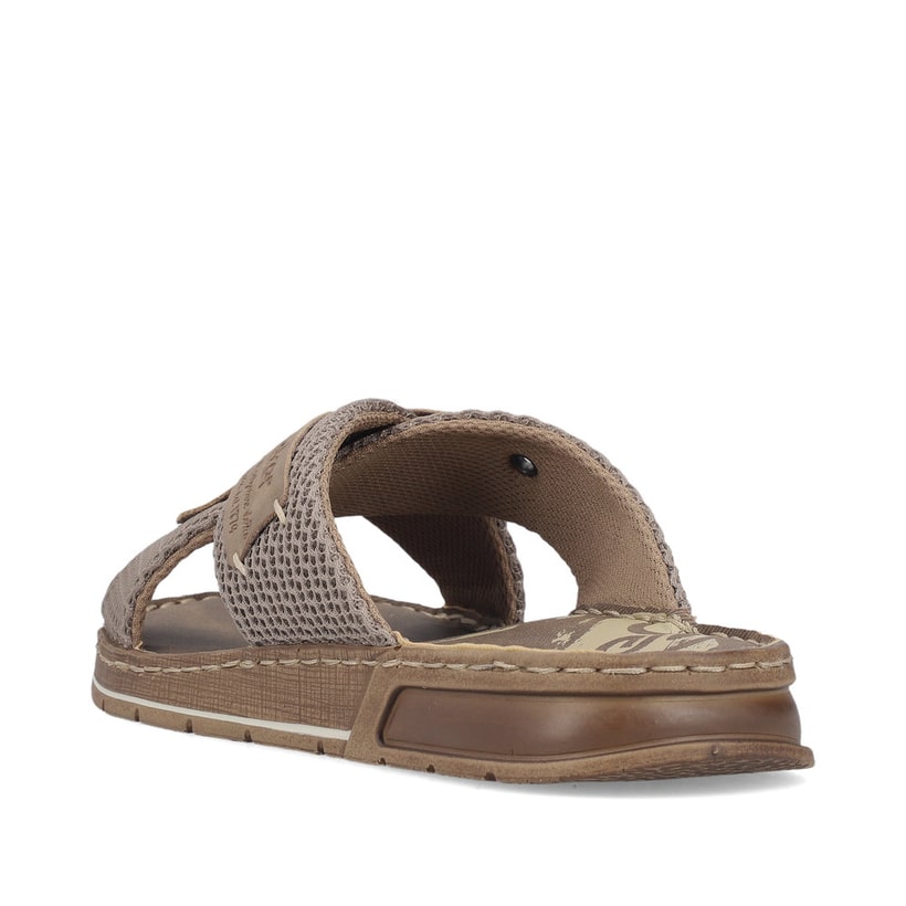 Beige Rieker Herren Pantoletten 21239-64 mit Komfortweite G sowie leichter Sohle. Schuh von hinten.