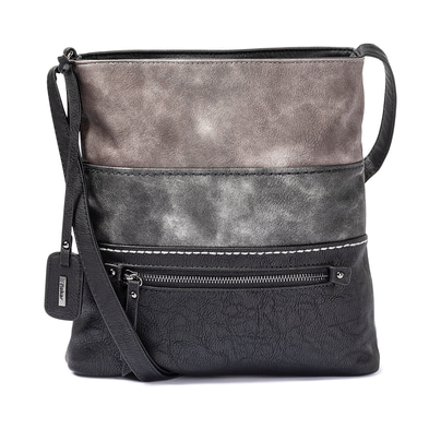 Rieker Damen Handtasche H1301-45 in Stahlschwarz-Grau-Altrosa aus Kunstleder mit Reißverschluss. Handtasche Vorderseite.