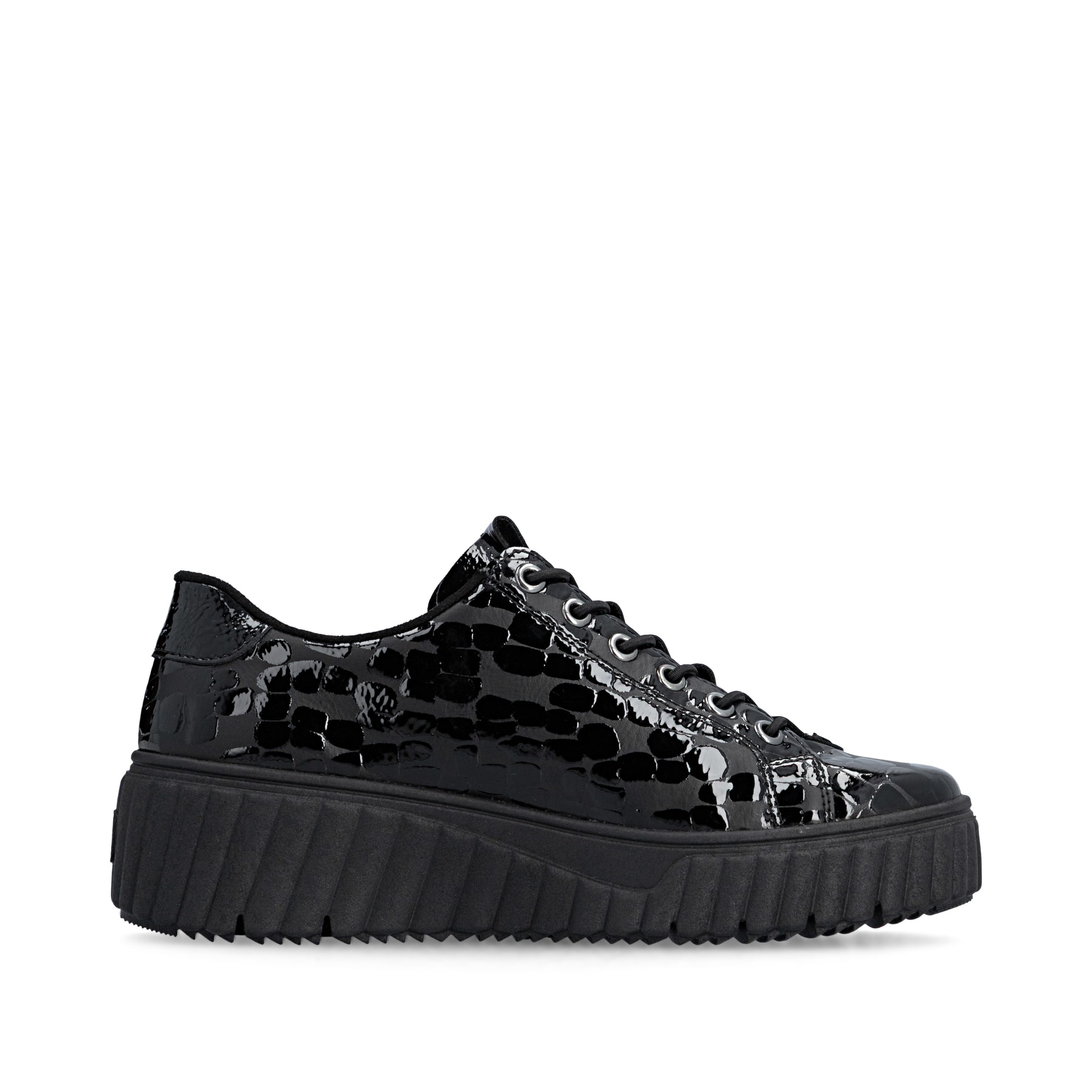 Schwarze Rieker Damen Sneaker Low N2555-02 mit einem Reißverschluss. Schuh Innenseite.