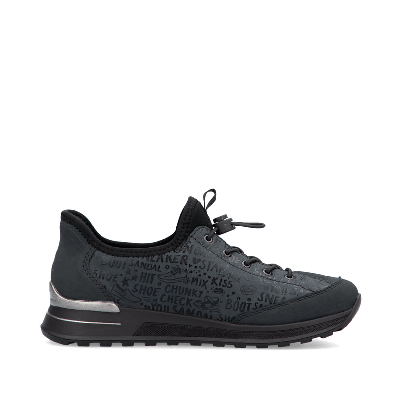 Petrolfarbene Rieker Damen Slipper N1455-14 mit easy Hineinschlüpf-Möglichkeit. Schuh Innenseite.