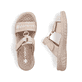 Beige Rieker Damen Pantoletten 60481-62 mit einem Klettverschluss. Schuh von oben, liegend.