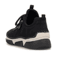 Mocassins Rieker noirs pour femme 45973-00 avec bande élastique. Chaussure vue de l'arrière.
