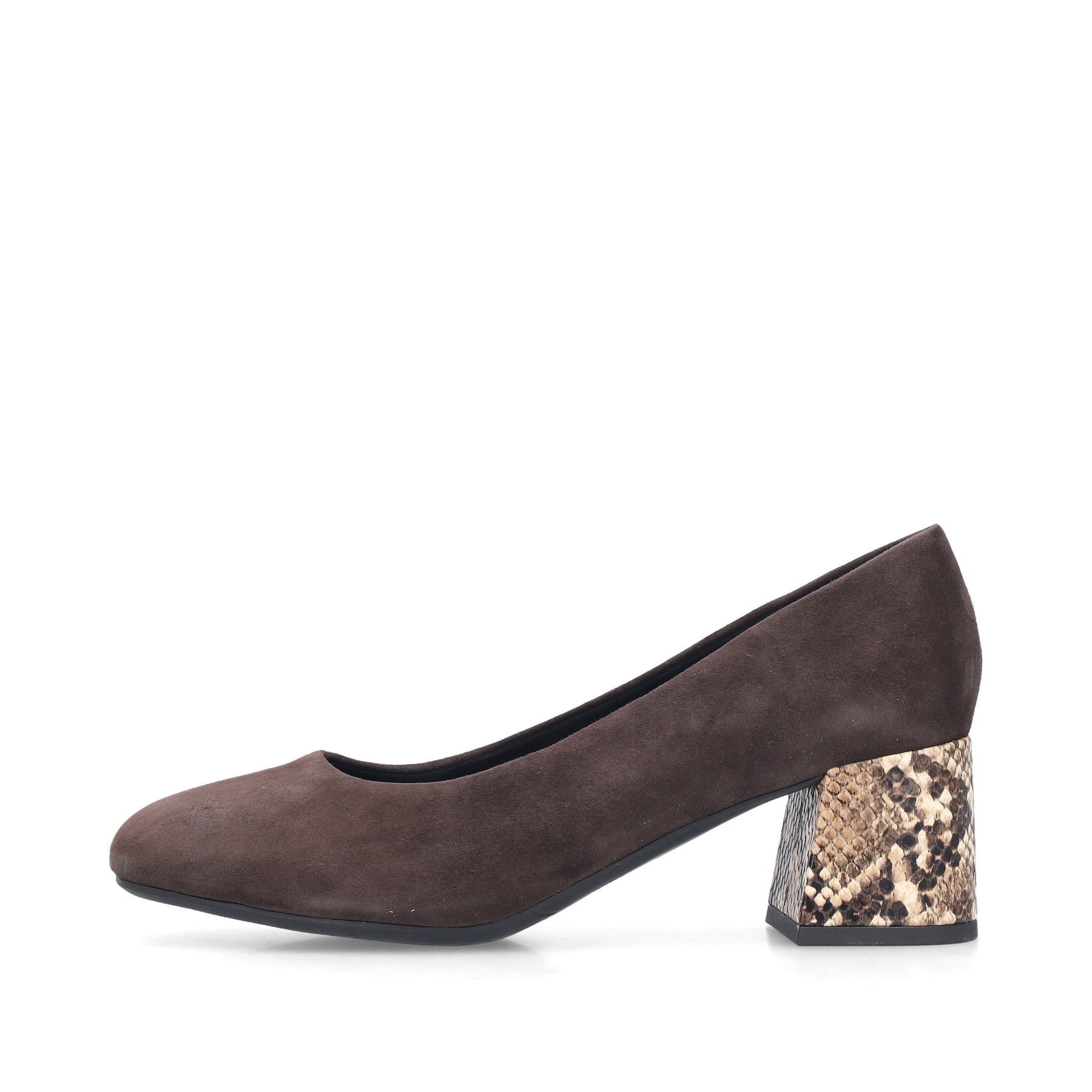 Braune Rieker Pumps 44750-25 aus Rauleder mit einer griffigen Sohle. Schuh Außenseite.