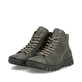 Dunkelgrüne Rieker Damen Schnürstiefel 57501-54 mit modernen Ziernähten. Schuhpaar seitlich schräg.