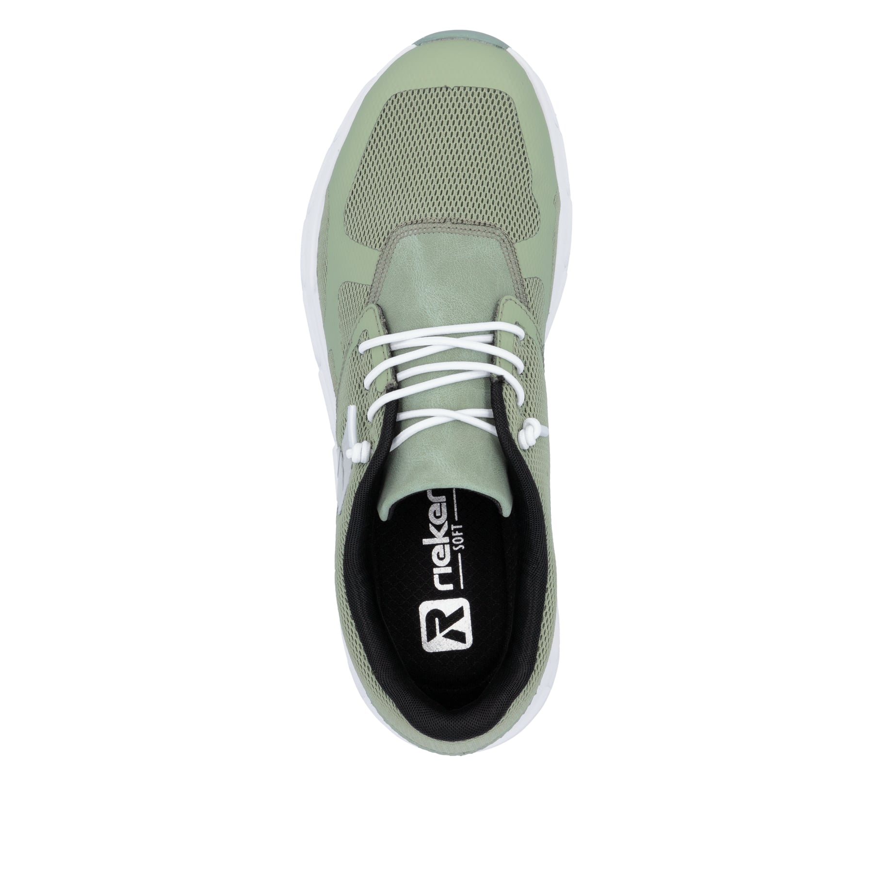 Grüne Rieker Damen Sneaker Low M9000-52 mit Gummischnürung sowie flexibler Sohle. Schuh von oben.