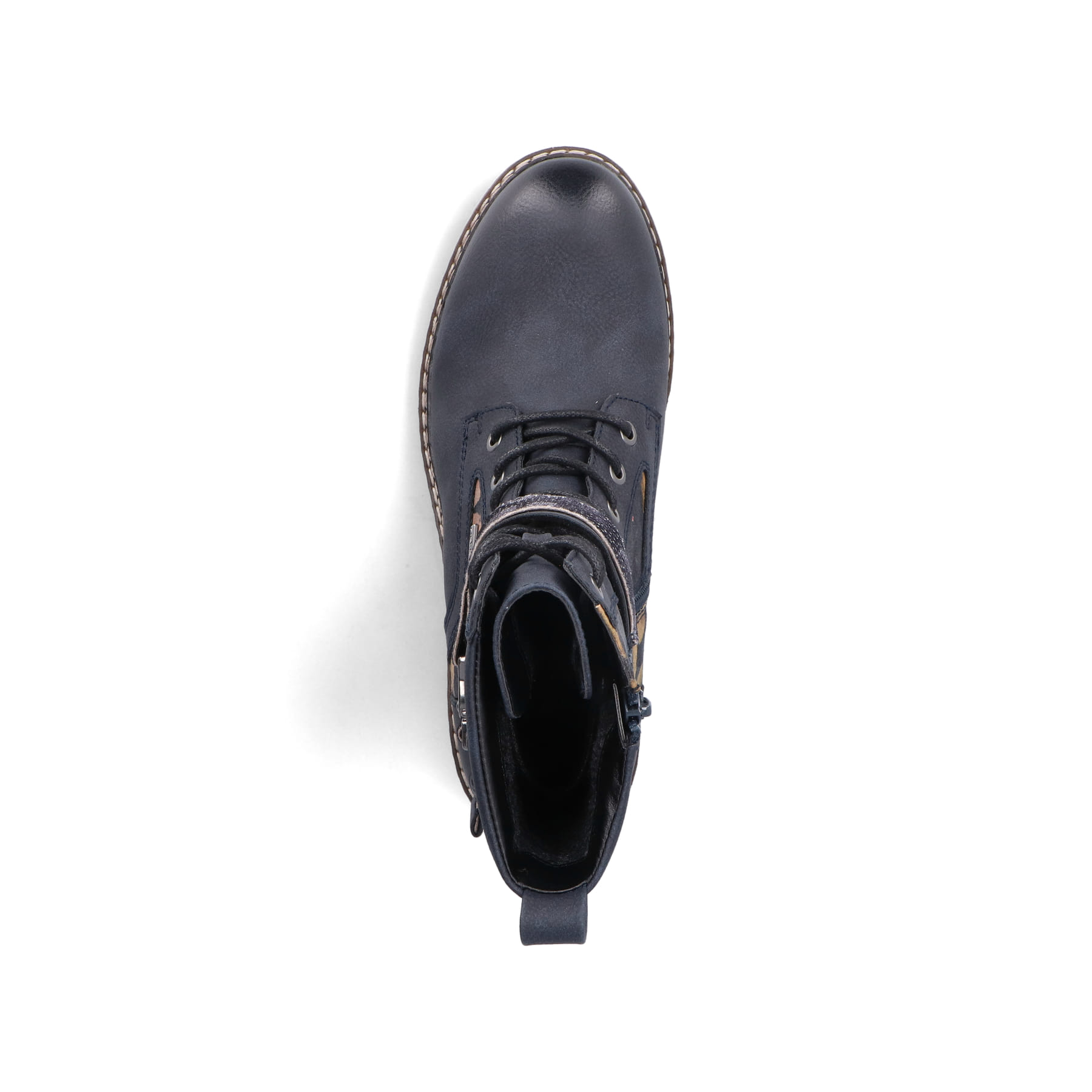 Blaue Rieker Damen Schnürstiefel 94722-14 mit wasserabweisender TEX-Membran. Schuh von oben.