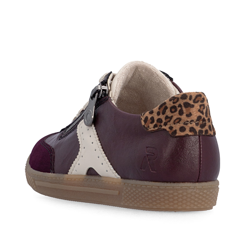 Brombeerfarbene Rieker Damen Sneaker Low L9700-30 mit einem Reißverschluss. Schuh von hinten.