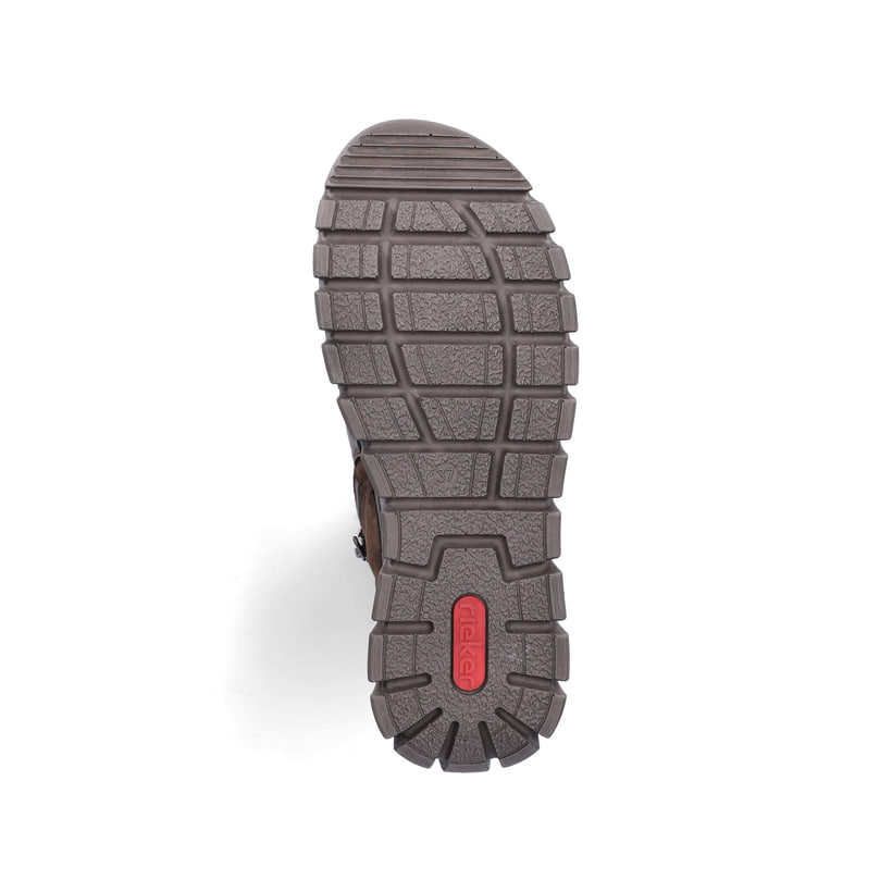 Dunkelbraune Rieker Damen Schnürstiefel 57512-25 mit einem Reißverschluss. Schuh Laufsohle.