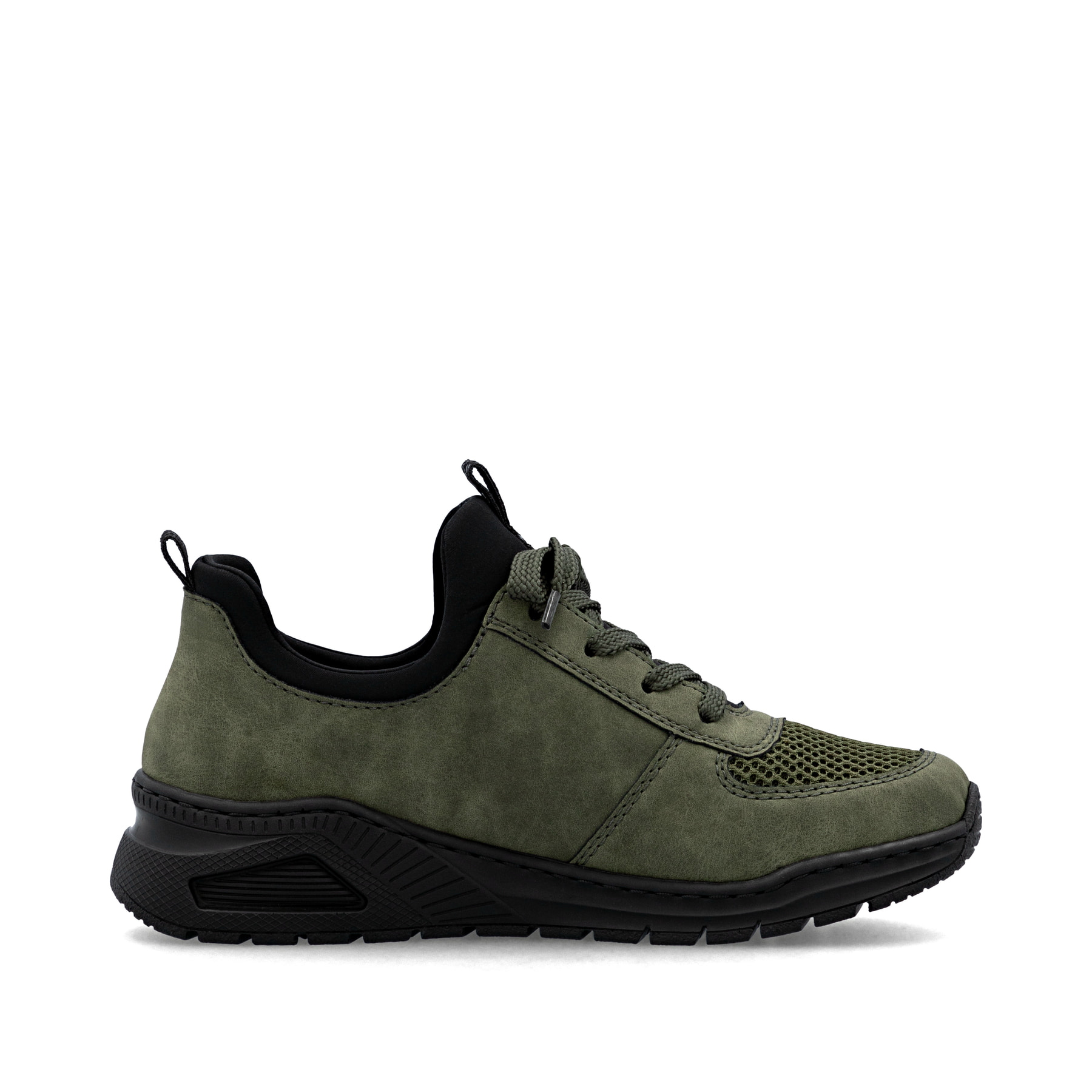 Mocassins Rieker verts pour femme M4970-54 avec bande élastique. Intérieur de la chaussure.