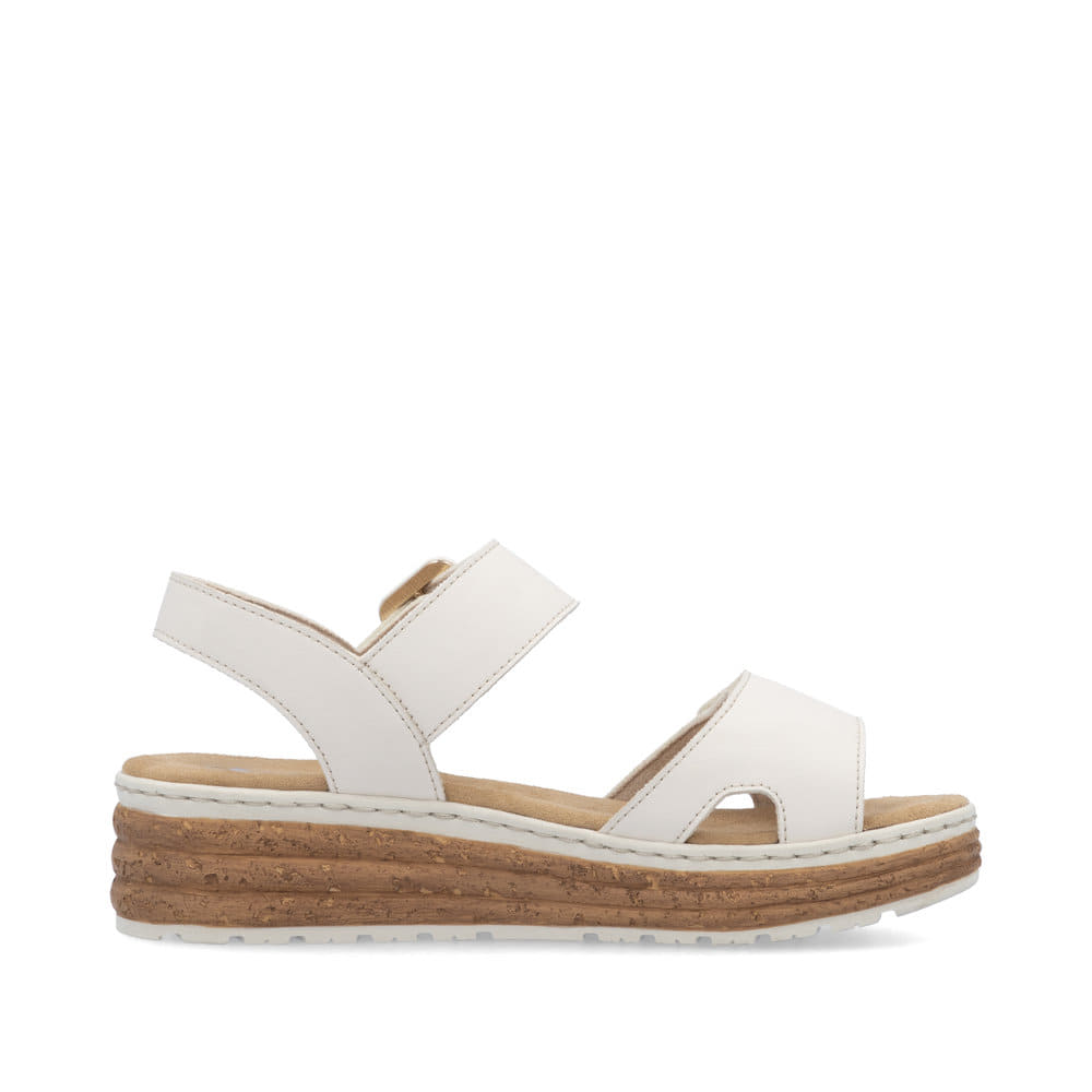 Beige Rieker Keilsandaletten 62760-60 mit trendiger Schnalle. Schuh Innenseite.