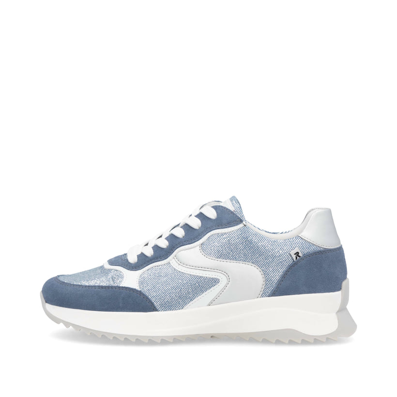 Blaue Rieker Damen Sneaker Low W1307-14 mit einer Schnürung. Schuh Außenseite.