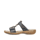 Blaue Rieker Damen Pantoletten 60842-14 mit einem Klettverschluss. Schuh Außenseite.