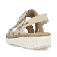 Beige Rieker Keilsandaletten 69260-60 mit trendigen Schnalle. Schuh von hinten.