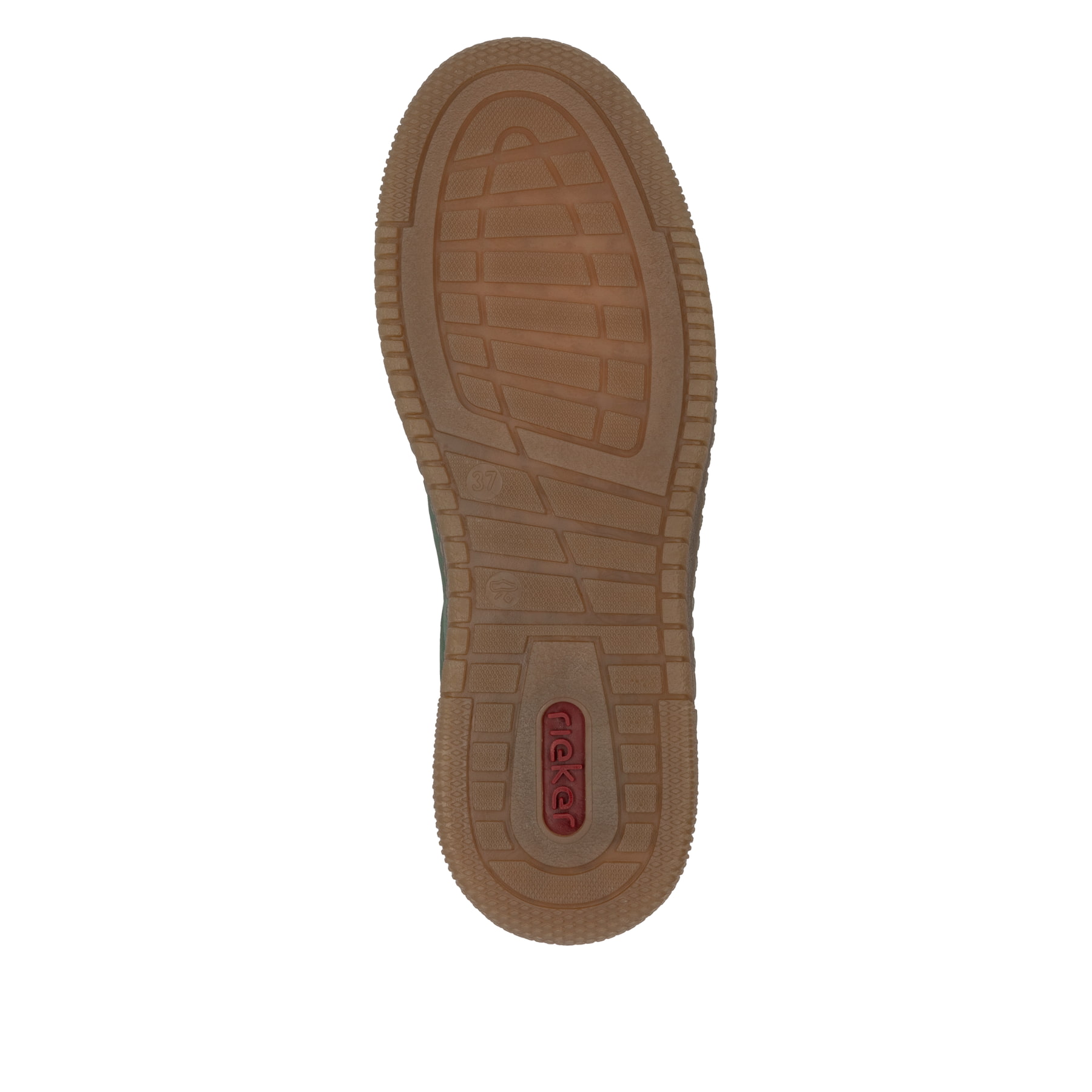 Grüne vegane Rieker Damen Sneaker Low M5512-54 mit einer Schnürung. Schuh Laufsohle.