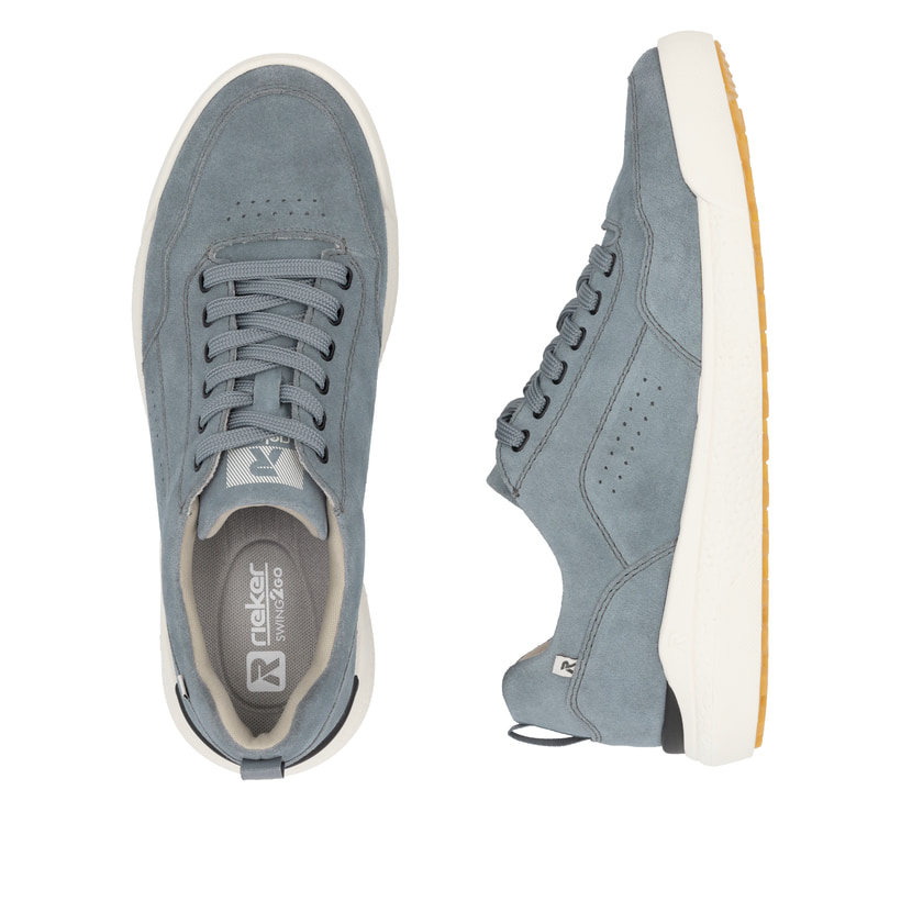 Baskets basses Rieker bleues pour homme U1101-14 avec lacets. Chaussure vue de dessus, couchée.