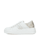 Weiße Rieker Damen Sneaker Low N5440-80 mit Schnürung sowie Ziernähten. Schuh Außenseite.