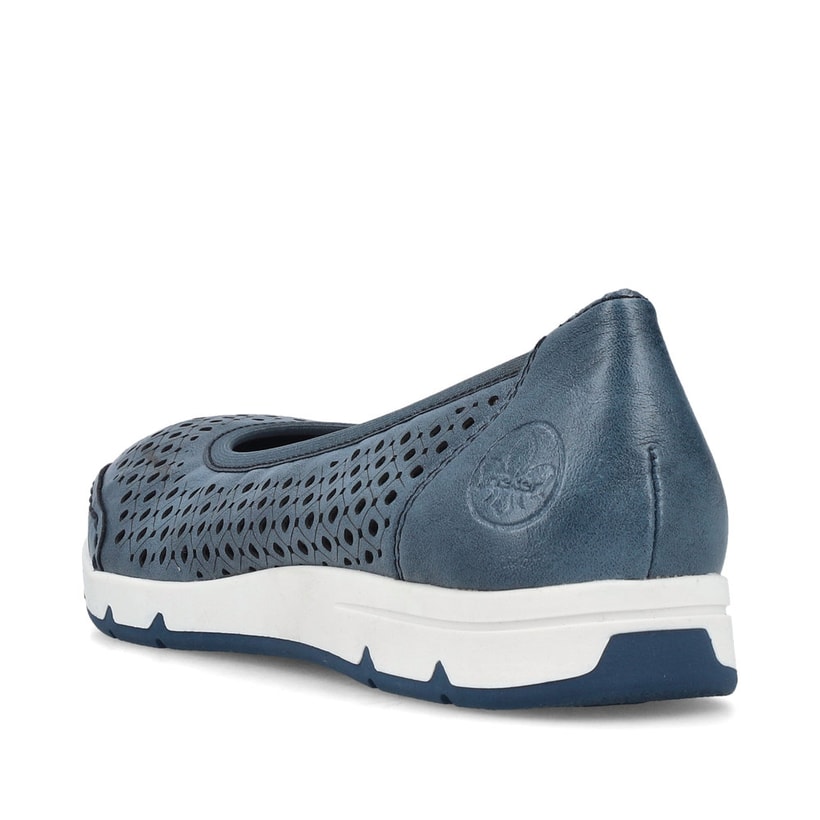 Ballerines Rieker bleues pour femme L3065-14 en optique Ã  trous. Chaussure vue de l'arrière.