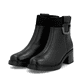Schwarze Rieker Damen Stiefeletten Y5253-00 aus Glattleder. Schuhpaar seitlich schräg.