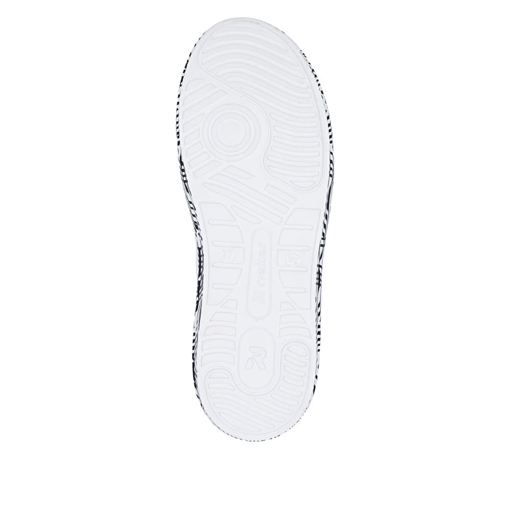 Baskets basses Rieker blanches pour femme W1201-83 en cuir lisse. Semelle extérieure de la chaussure.