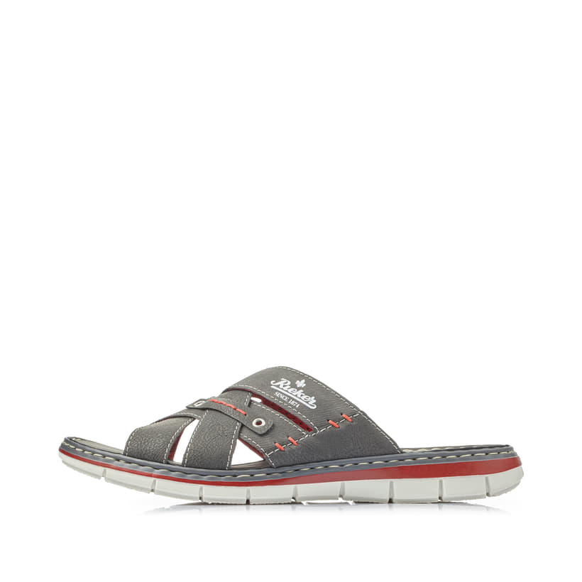 Graue Rieker Herren Pantoletten 25199-43 mit der Komfortweite G 1/2. Schuh Außenseite.