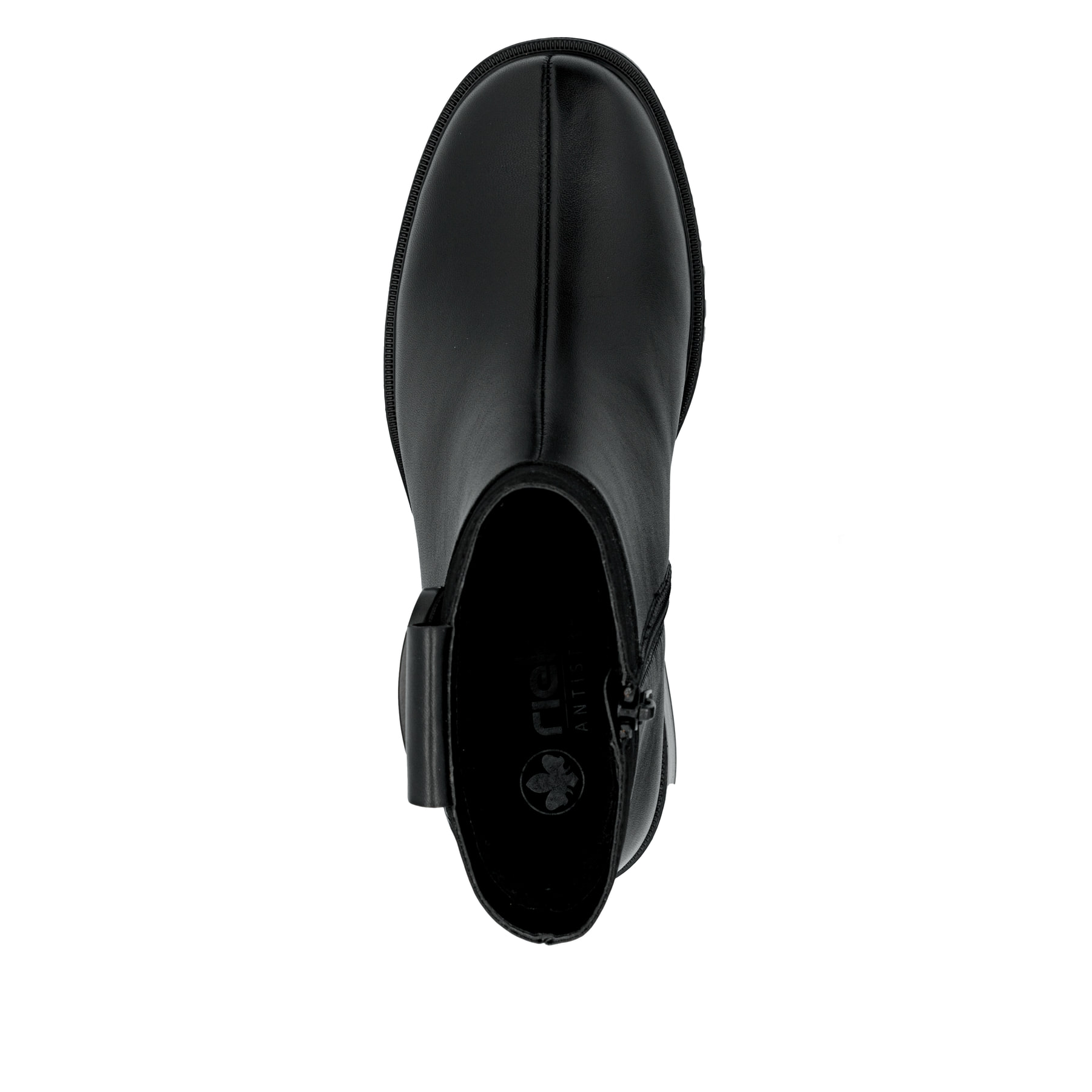 Schwarze Rieker Damen Stiefeletten Y5253-00 aus Glattleder. Schuh von oben.
