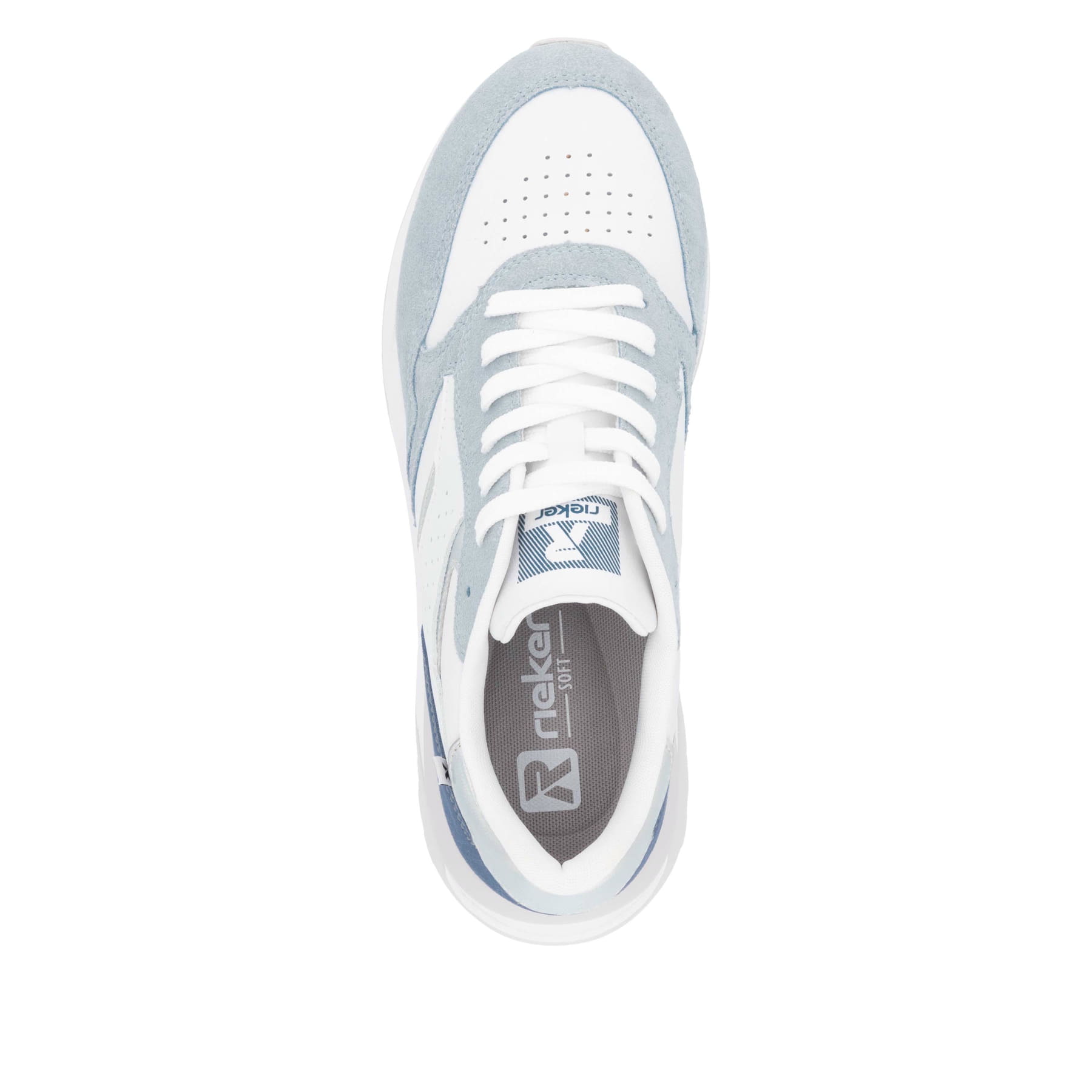 Baskets basses Rieker blanches pour femme W2500-80 avec lacets. Chaussure vue de dessus.
