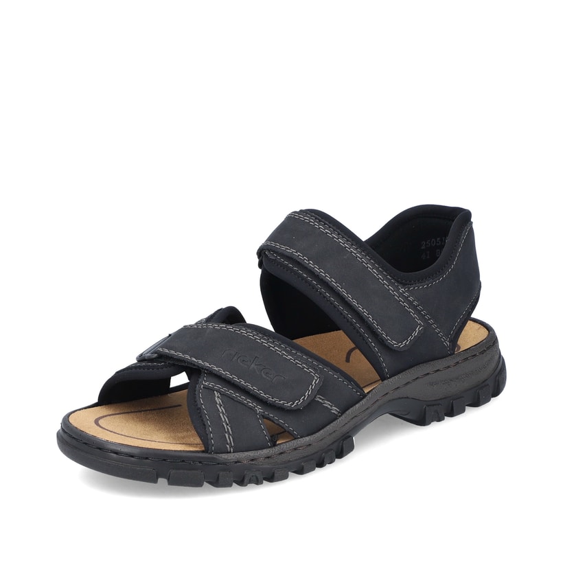 Schwarze Rieker Herren Trekkingsandalen 25051-03 mit einem Klettverschluss. Schuh seitlich schräg.