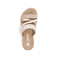Beige Rieker Damen Pantoletten V3652-94 mit Klettverschluss sowie leichter Sohle. Schuh von oben.