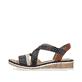 Blaue Rieker Keilsandaletten V3663-91 mit Klettverschluss sowie leichter Sohle. Schuh Außenseite.