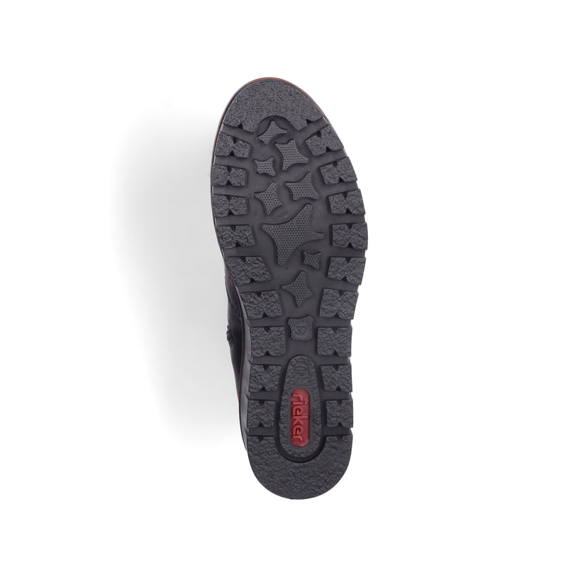 Bottines Rieker noires pour femmes X9165-00 avec fermeture éclair. Semelle extérieure de la chaussure.