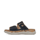 Mules Rieker bleues femme V0300-14 en cuir velours avec fermeture velcro. Côté extérieur de la chaussure.