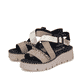Sandales compensées Rieker multicolores pour femme V1063-90. Chaussures inclinées sur le côté.