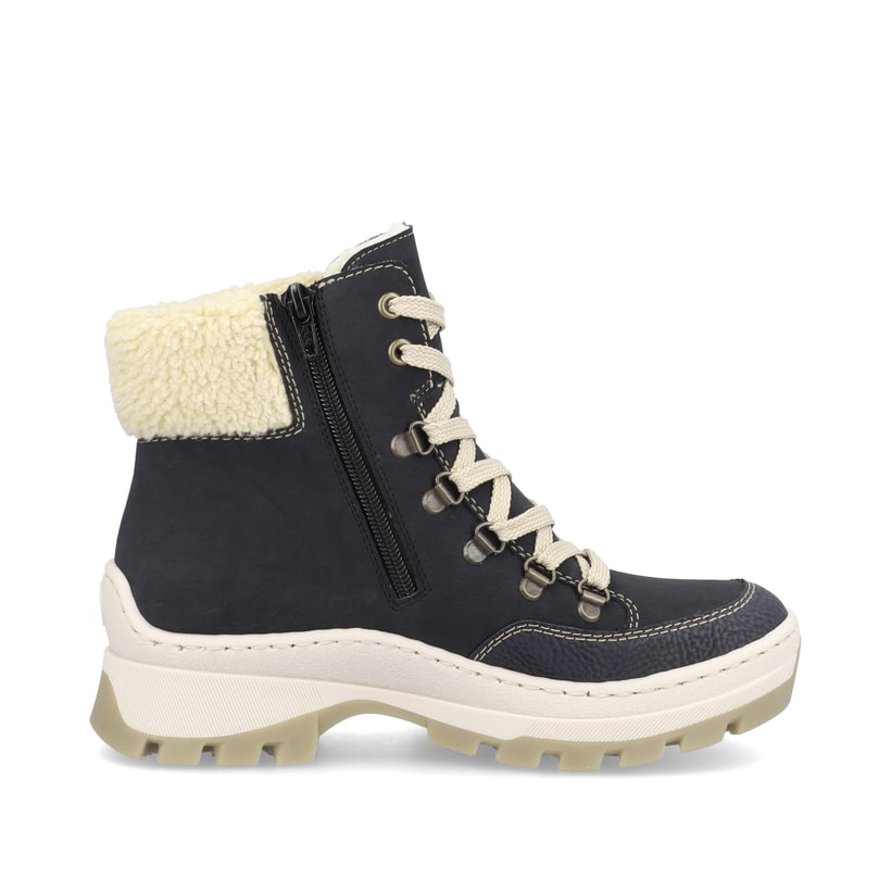 Granitgraue Rieker Damen Schnürstiefel X9335-45 mit Schnürung und Reißverschluss. Schuh Innenseite