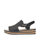 Schwarze Rieker Keilsandaletten 62941-00 mit einem Gummizug. Schuh Außenseite.