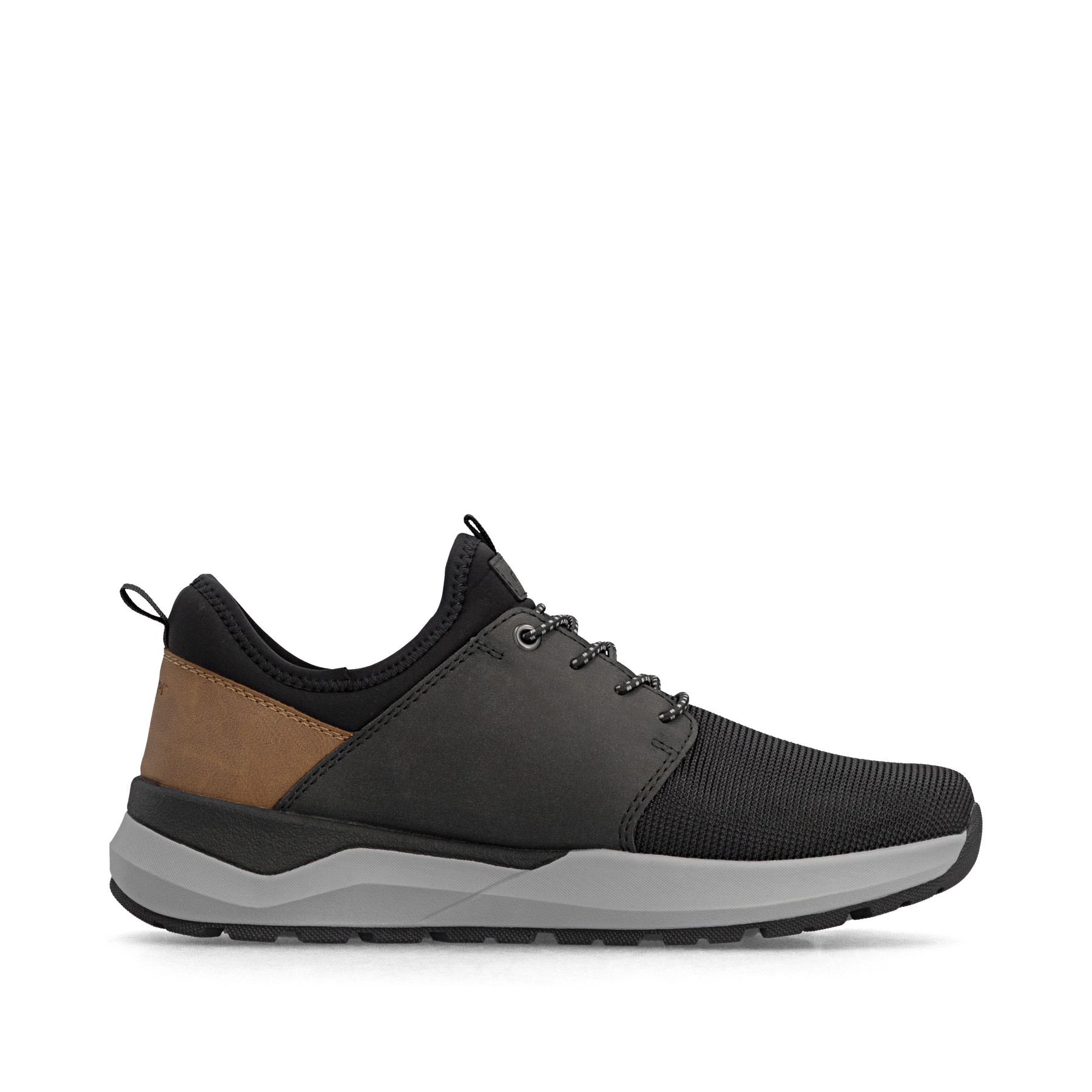 Mocassins Rieker noirs pour hommes 06058-00 avec bande élastique. Côté intérieur de la chaussure.