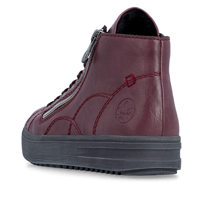 Baskets montantes Rieker rouges pour femmes L2520-33. Chaussure vue de l'arrière.