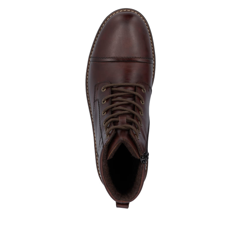 Nussbraune Rieker Herren Schnürstiefel F3604-25 mit einer robusten Profilsohle. Schuh Laufsohle