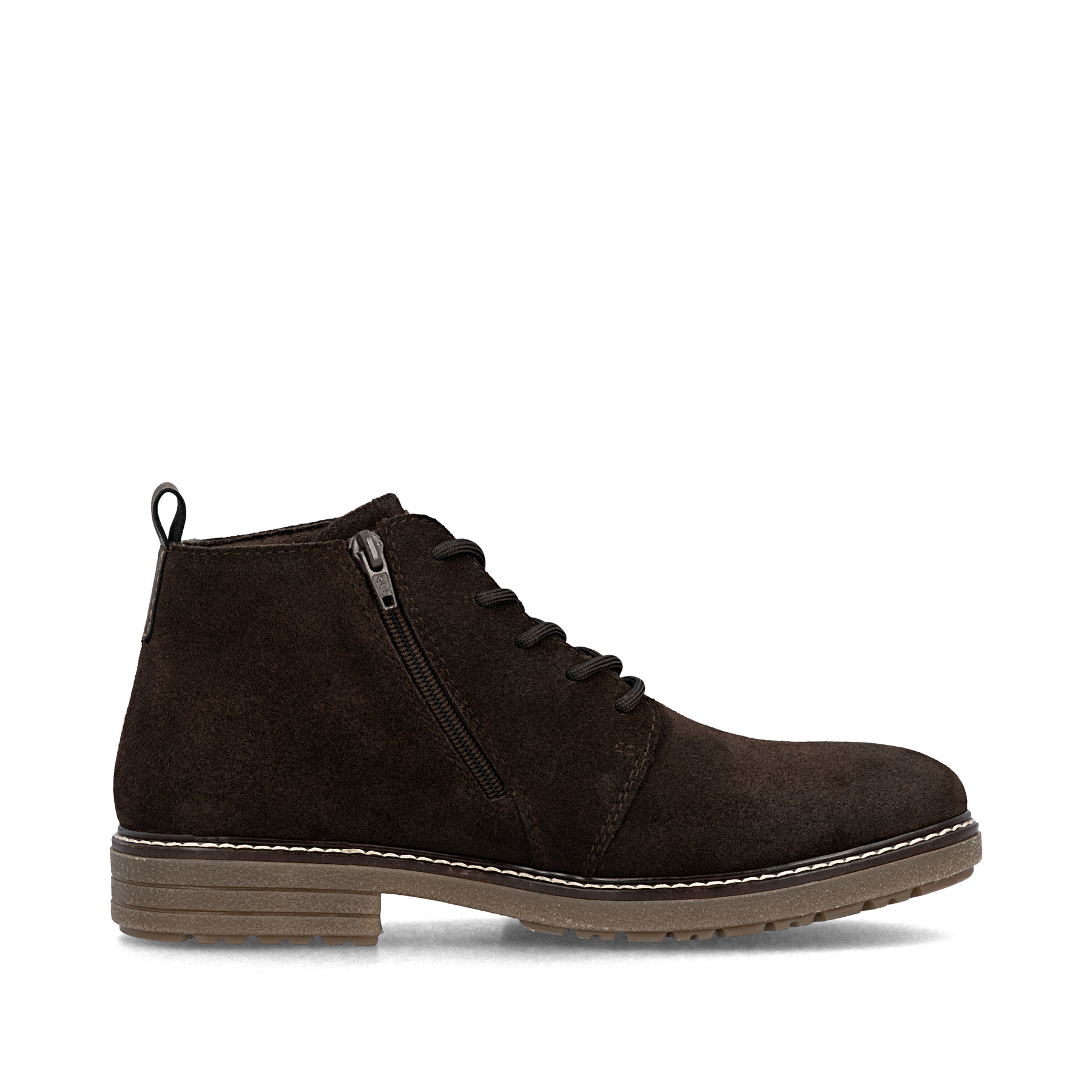 Dunkelbraune Rieker Herren Schnürstiefel 33106-25 aus Rauleder. Schuh Innenseite.