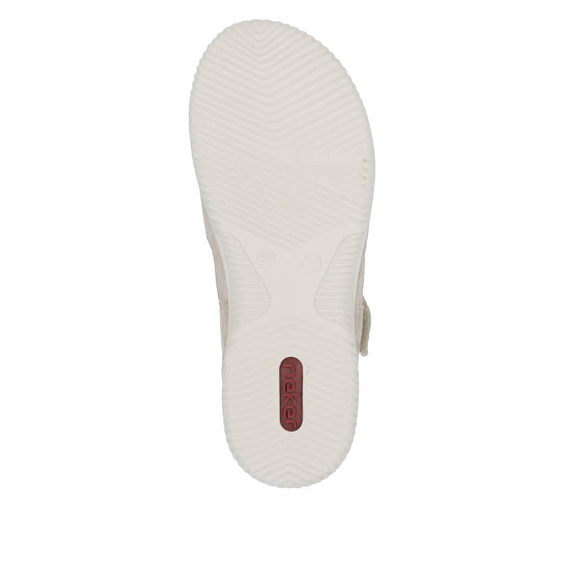 Beige Rieker Damen Riemchensandalen V7474-60 mit einem Klettverschluss. Schuh Laufsohle.