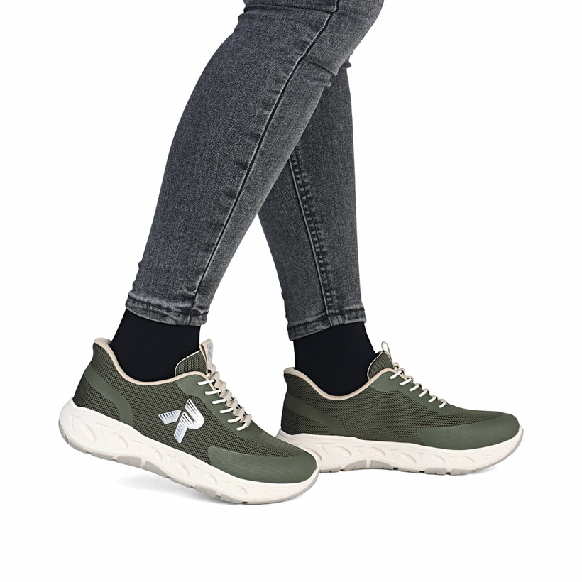 Baskets basses Rieker vertes femme M6551-54 avec option easy in facile. Chaussure au pied.