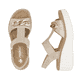 Beige Rieker Keilsandaletten 69158-60 mit Deko-Kette sowie einem Gummizug. Schuh von oben, liegend.