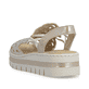 Beige Rieker Keilsandaletten V4941-60 mit Strasssteinen sowie einem Gummizug. Schuh von hinten.