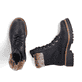 Schwarze Rieker Damen Schnürstiefel 72630-00 mit Fellschaftkragen. Schuh von oben, liegend.