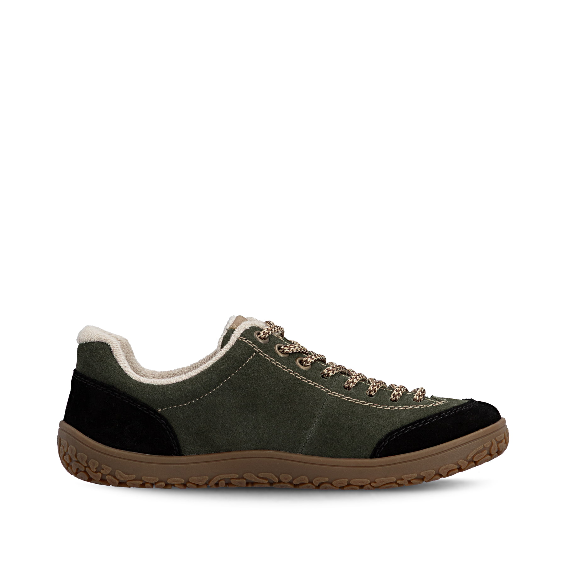 Chaussures à lacets Rieker vertes pour femmes 52303-54 en cuir velours. Côté intérieur de la chaussure.