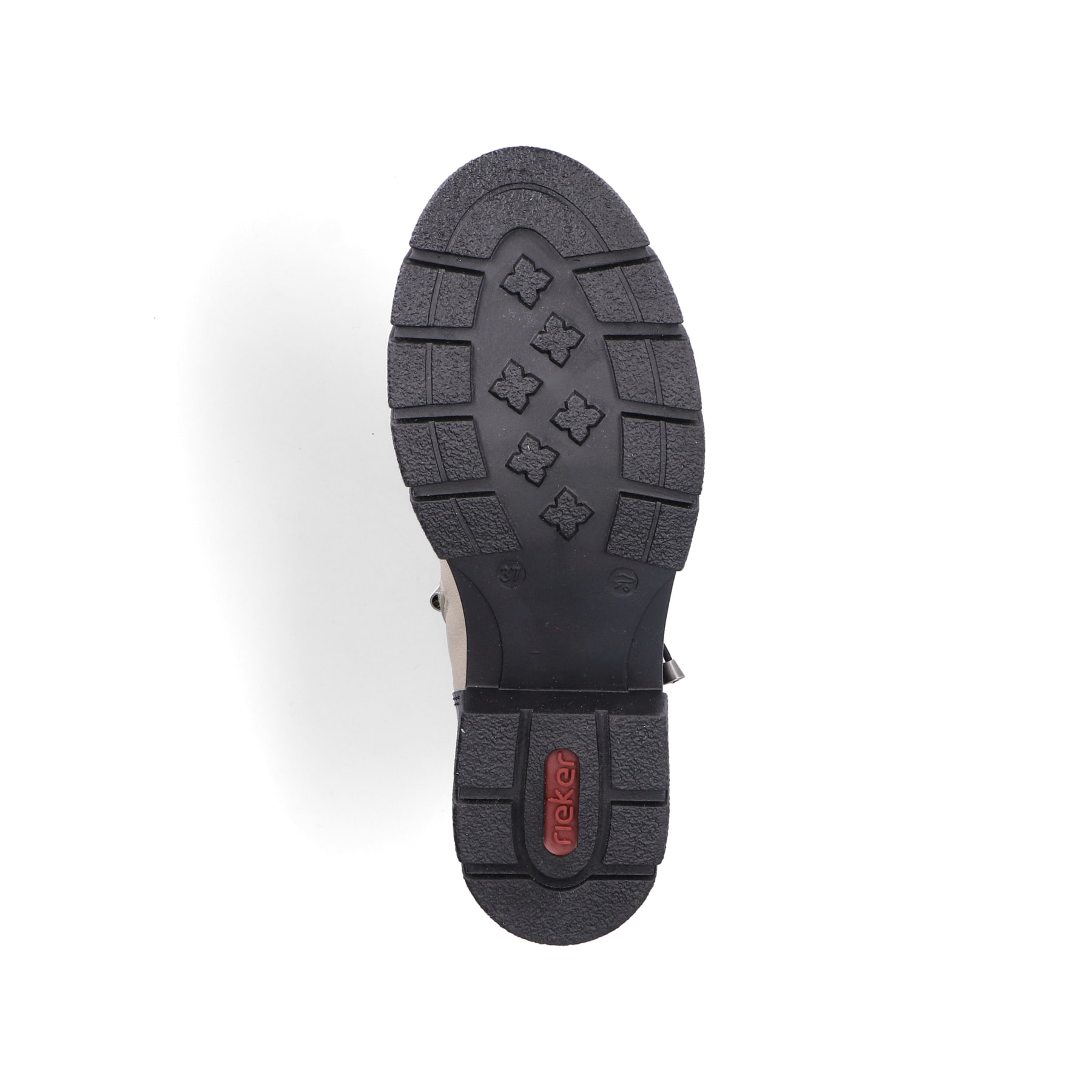 Beigeschwarze Rieker Damen Biker Boots Z9152-60 mit einem Reißverschluss. Schuh Laufsohle.