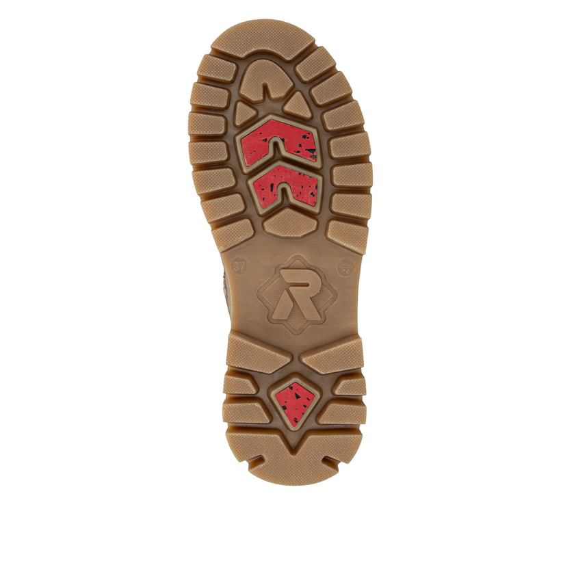 Bottes à lacets Rieker beiges pour femme W2176-64 avec semelle Fiber-Grip. Semelle extérieure de la chaussure.