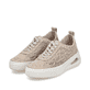 Beige Rieker Damen Sneaker Low N6409-62 mit Rieker Air Sohlenfenster. Schuhpaar seitlich schräg.