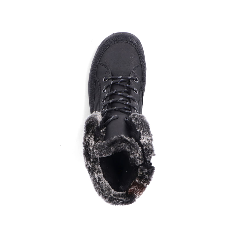 Nachtschwarze Rieker Damen Schnürstiefel L7742-00 mit Schnürung und Reißverschluss. Schuh Innenseite