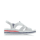 Weiße Rieker Keilsandaletten V02Y5-80 mit Gummizug sowie schmaler Passform E 1/2. Schuh Innenseite.