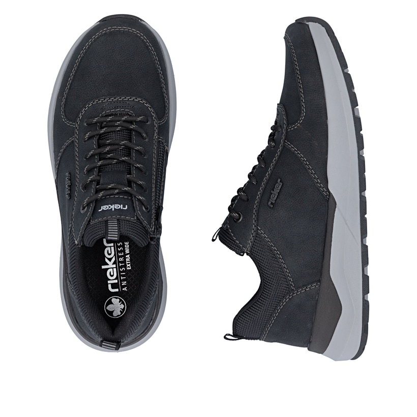 Chaussures à lacets Rieker noires hommes 06002-00 avec fermeture éclair. Chaussure vue de dessus, couchée.
